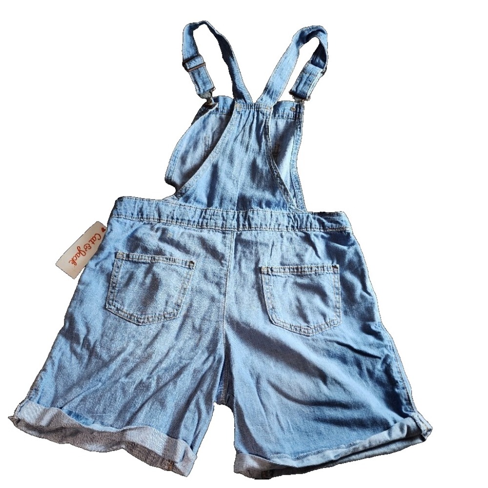 NWT Cat & Jack Girls 10/12 Denim Shortalls Light Wash Adjustable Overalls